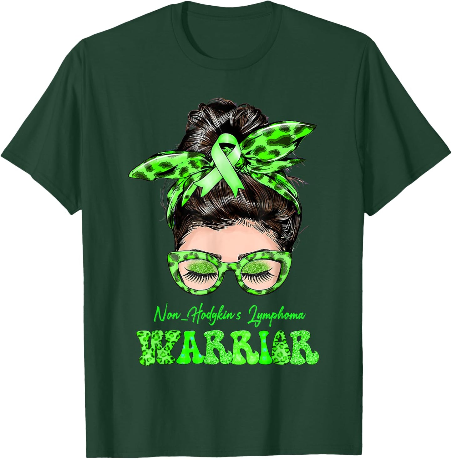 Non-Hodgkin's Lymphoma Warrior Messy Bun T-Shirt - T-Shirt | Forest