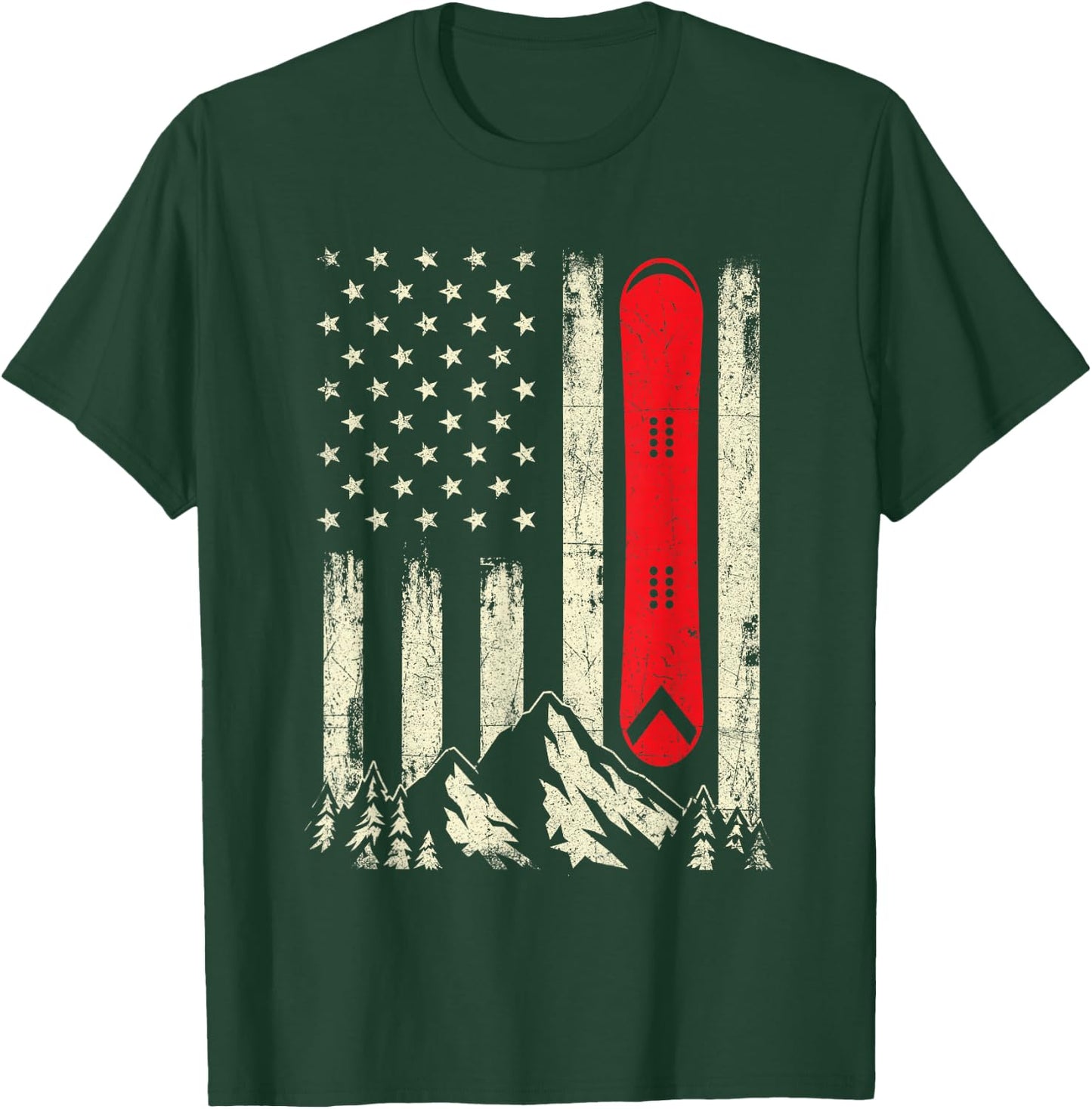Snowboarding Lover - USA Flag Snowboarder Wintersports Lover T-Shirt - T-Shirt | Forest
