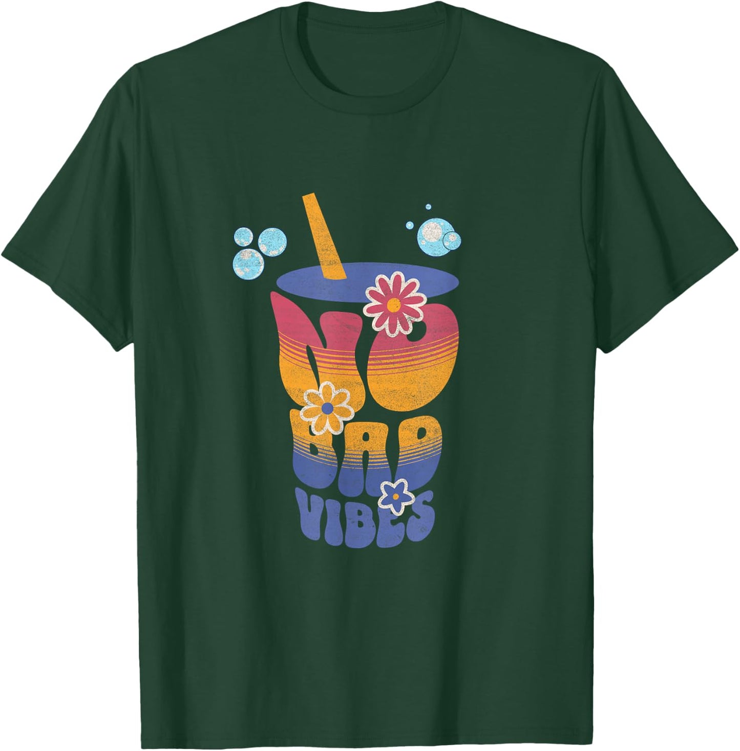 No Bad Vibes Summer Retro Sunset Think Positive Wellbeing Women T-Shirt - T-Shirt | Forest