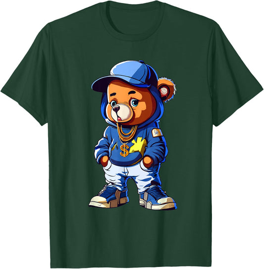 Cute Hip Hop Teddy Bear 90 hip hop clothing graffiti T-Shirt - T-Shirt | Forest