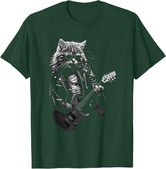Rock & Roll Music Concert Festival Cat Rock Guitar T-Shirt - T-Shirt | Forest