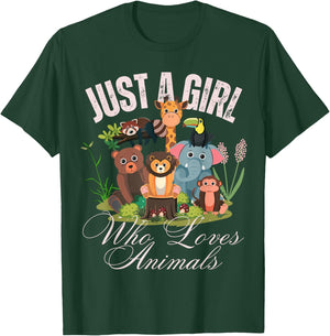 Just A Girl Who Loves Animals Lover kids Wild Zoo Animals T-Shirt - T-Shirt | Forest