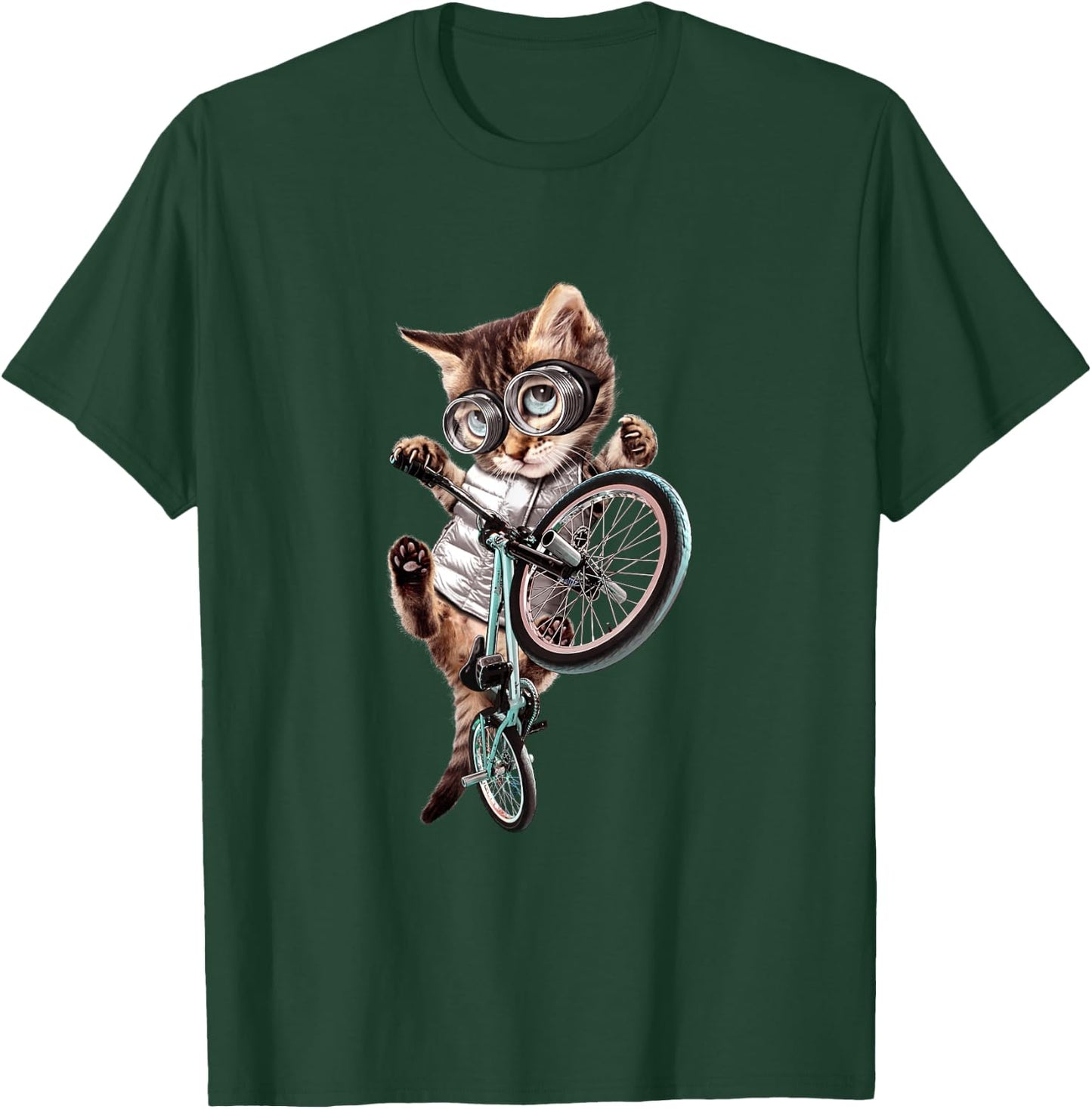 Cat riding BMX Bicycle T-Shirt - T-Shirt | Forest