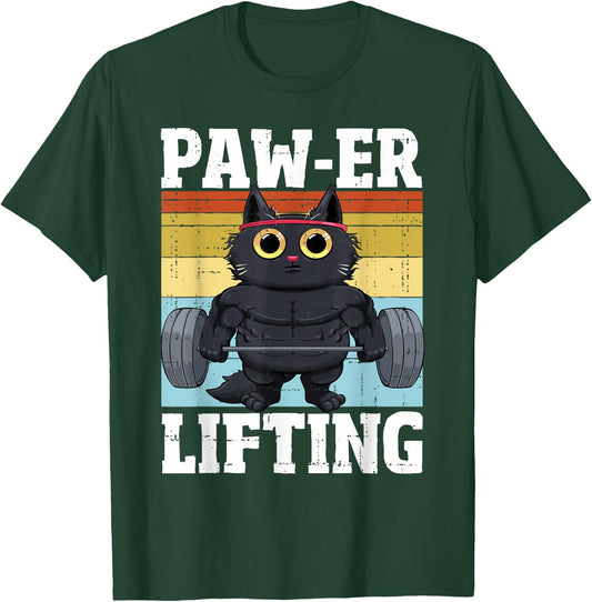 Power Lifting Paw Cat Gym Funny Workout Cat T-Shirt - T-Shirt | Forest