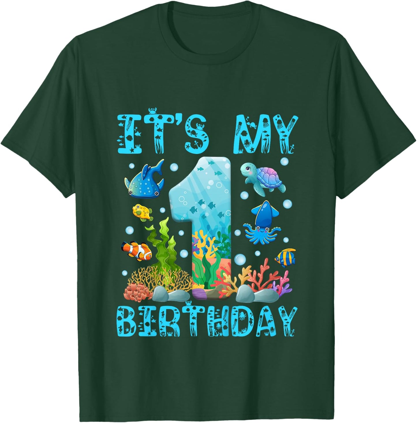 Kids It's My 1st Birthday Boy Outfit Sea Fish Ocean Animals T-Shirt - T-Shirt | Forest