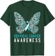 Butterfly Cervical Cancer Awareness Month White Teal Ribbon T-Shirt - T-Shirt | Forest