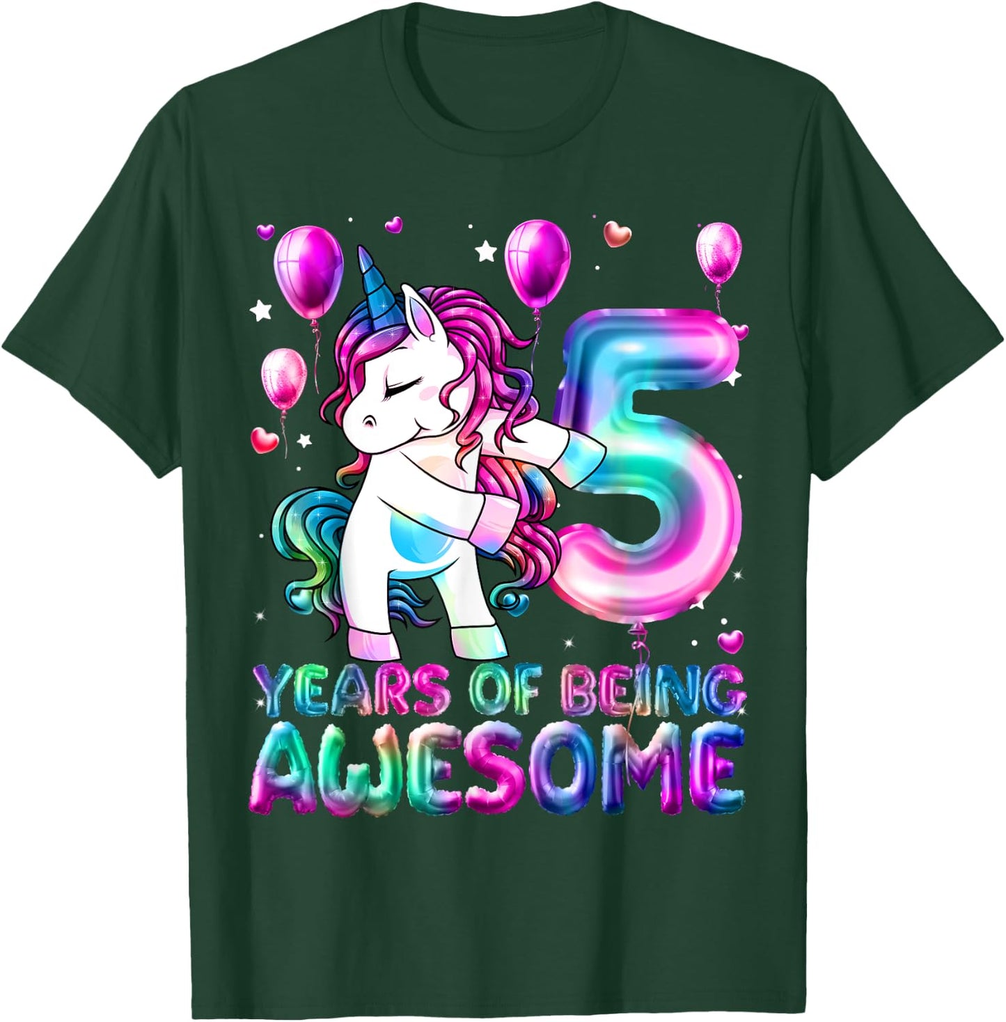 5 Years Of Being Awesome 5th Birthday Girl Unicorn Party T-Shirt - T-Shirt | Forest