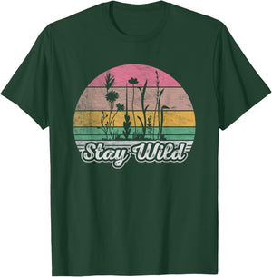 Retro Vintage Stay Wild Wildflower Inspirational Women Quote T-Shirt - T-Shirt | Forest