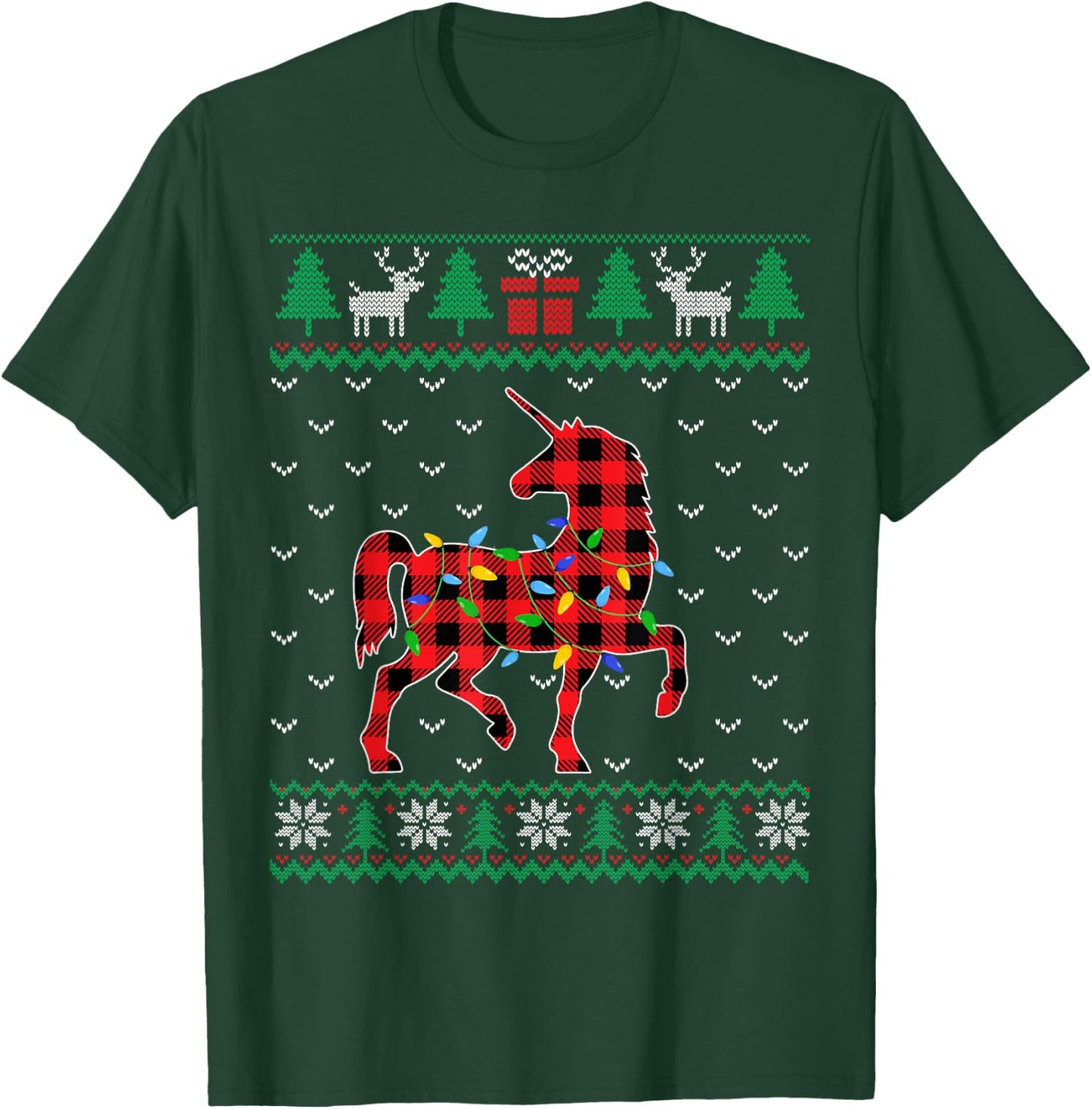 Unicorn Christmas Tree Lights Decoration Xmas Sweater Ugly T-Shirt - T-Shirt | Forest