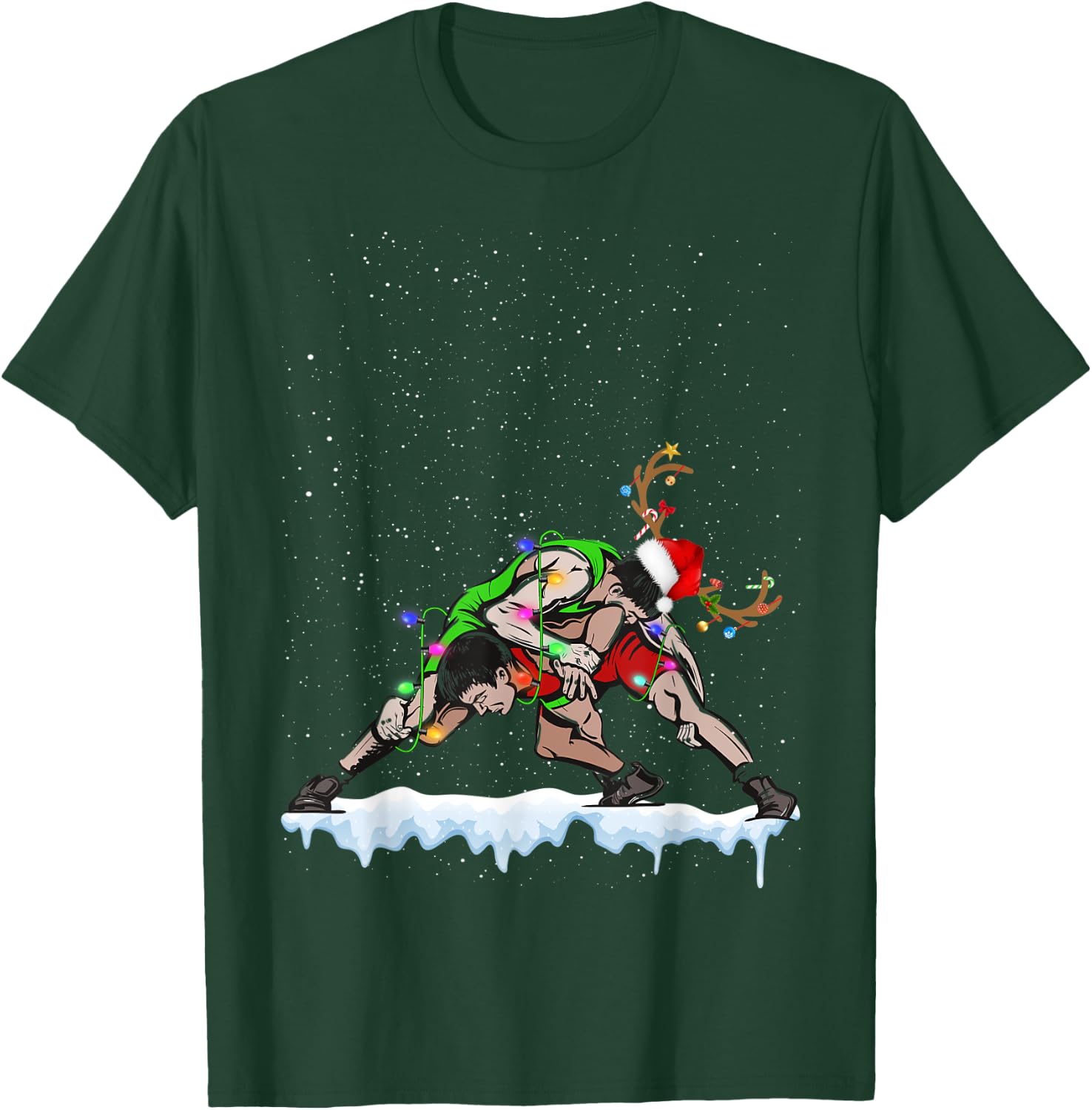 Christmas Wrestling Santa Hat Xmas Boys Men Sport T-Shirt - T-Shirt | Forest