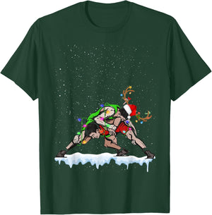 Christmas Wrestling Santa Hat Xmas Boys Men Sport T-Shirt - T-Shirt | Forest