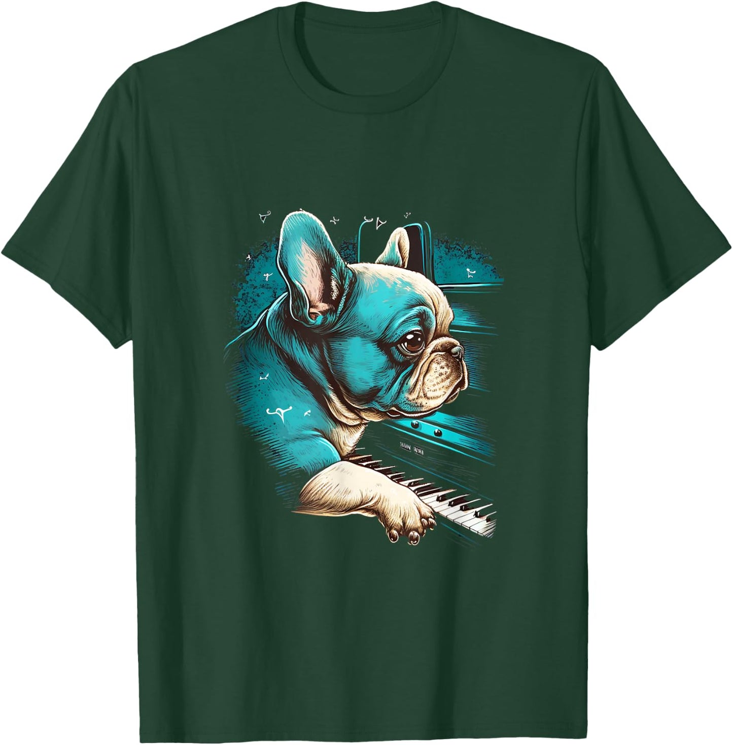 French Bulldog playing Piano | Funny Music Dog Classical Women T-Shirt - T-Shirt | Forest