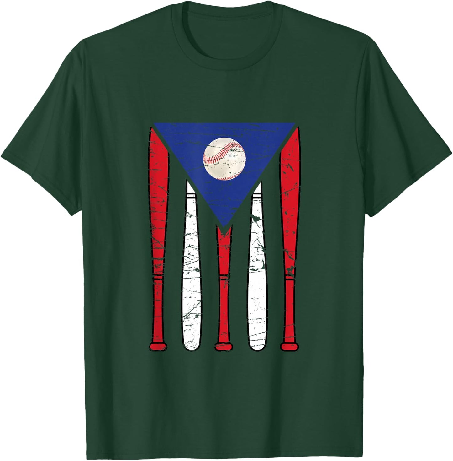 Puerto Rico Baseball Inspired By Puerto Rican Flag Vintage T-Shirt - T-Shirt | Forest