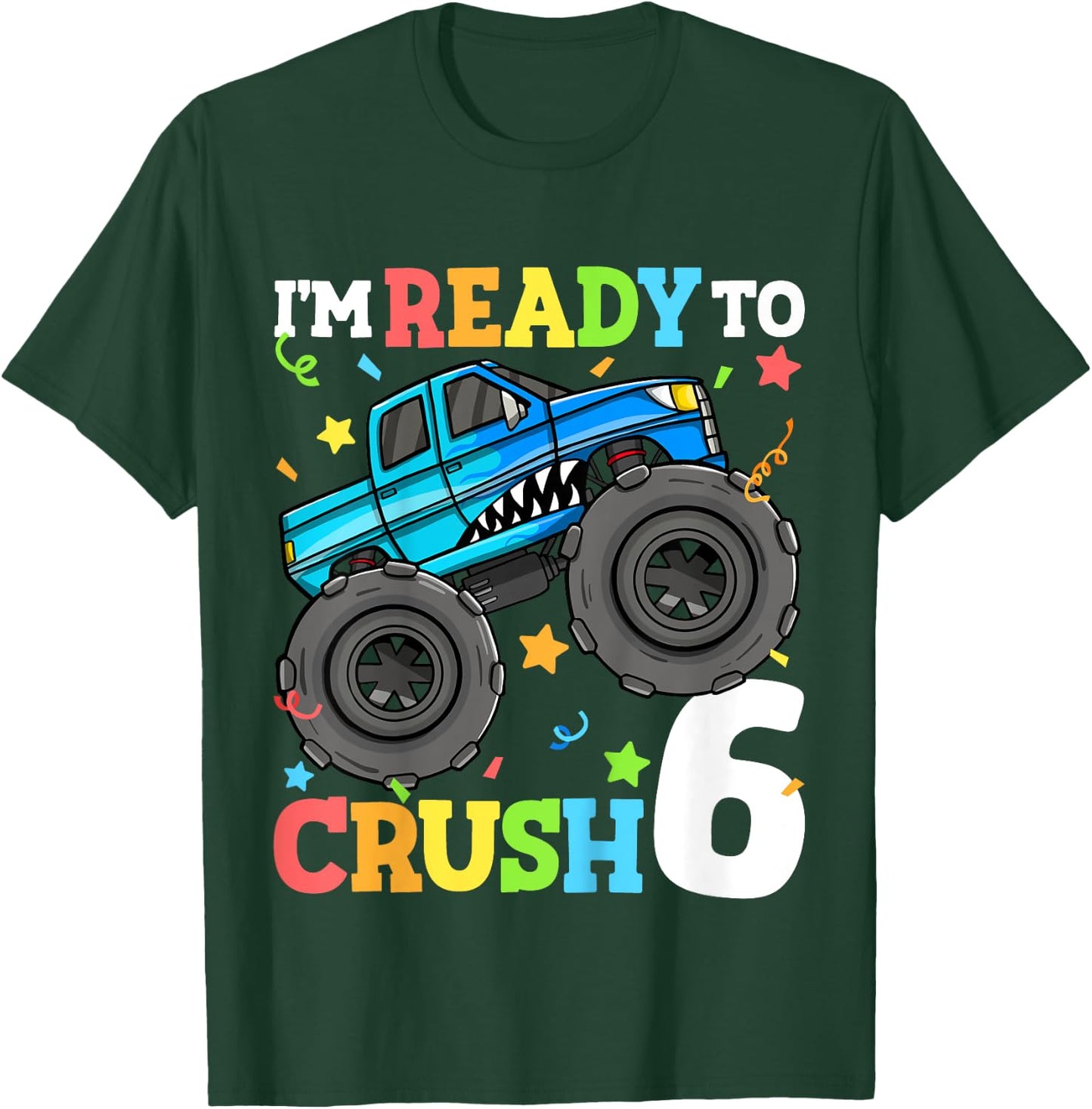 Kids Monster Truck Shark 6th Birthday Boy 6 Six Year Old T-Shirt - T-Shirt | Forest