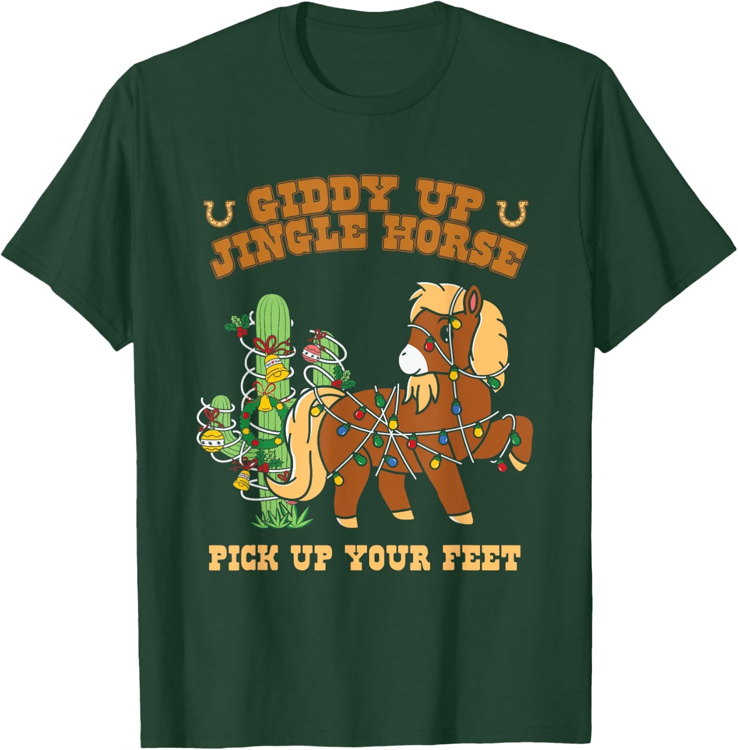 Western Cowboy Christmas Giddy Up Jingle Horse Merry Xmas T-Shirt - T-Shirt | Forest