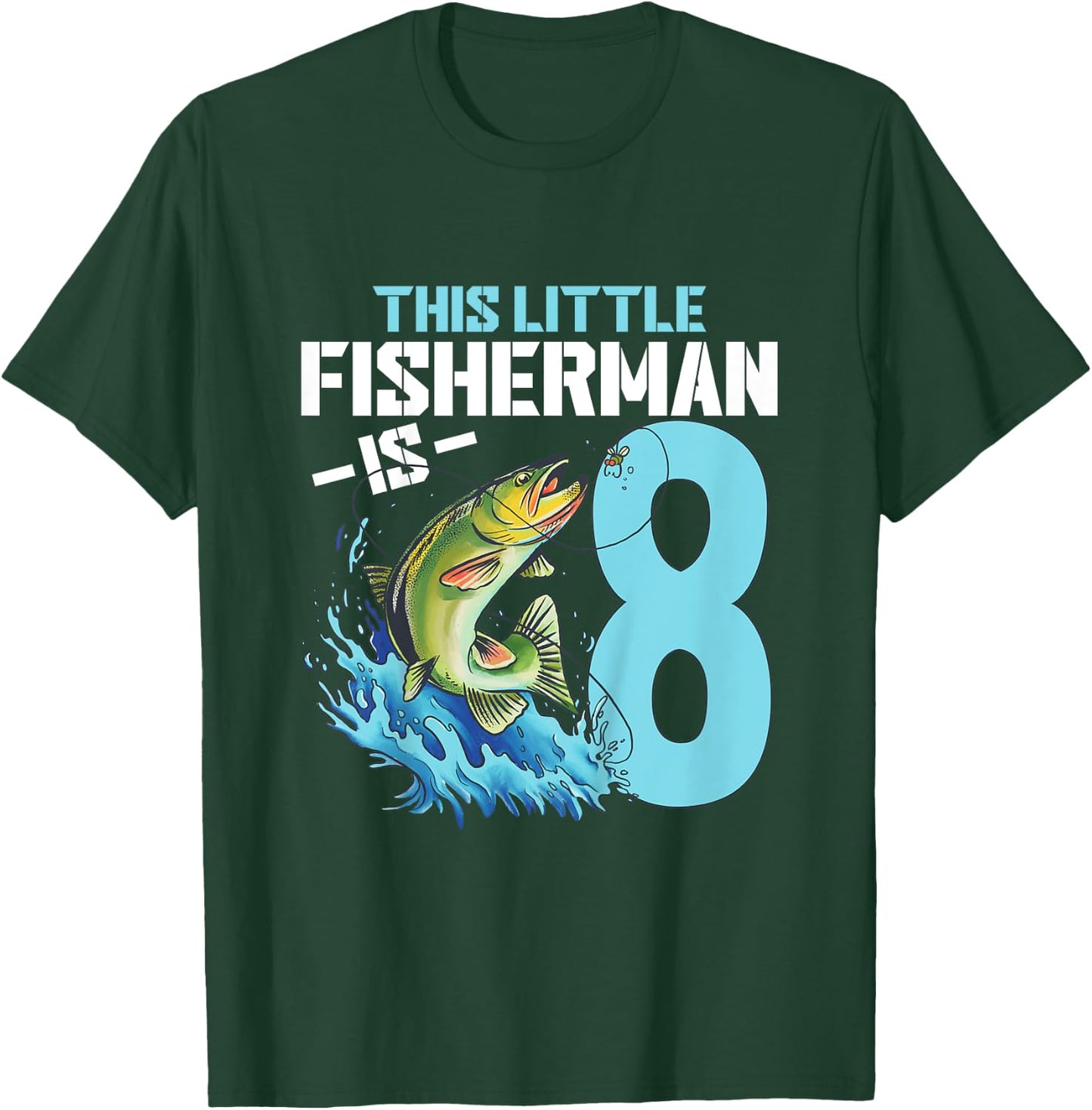 Kids Fishing Birthday Shirt 8 Year Old Boy Fisher 8th Bday Kids T-Shirt - T-Shirt | Forest