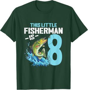 Kids Fishing Birthday Shirt 8 Year Old Boy Fisher 8th Bday Kids T-Shirt - T-Shirt | Forest