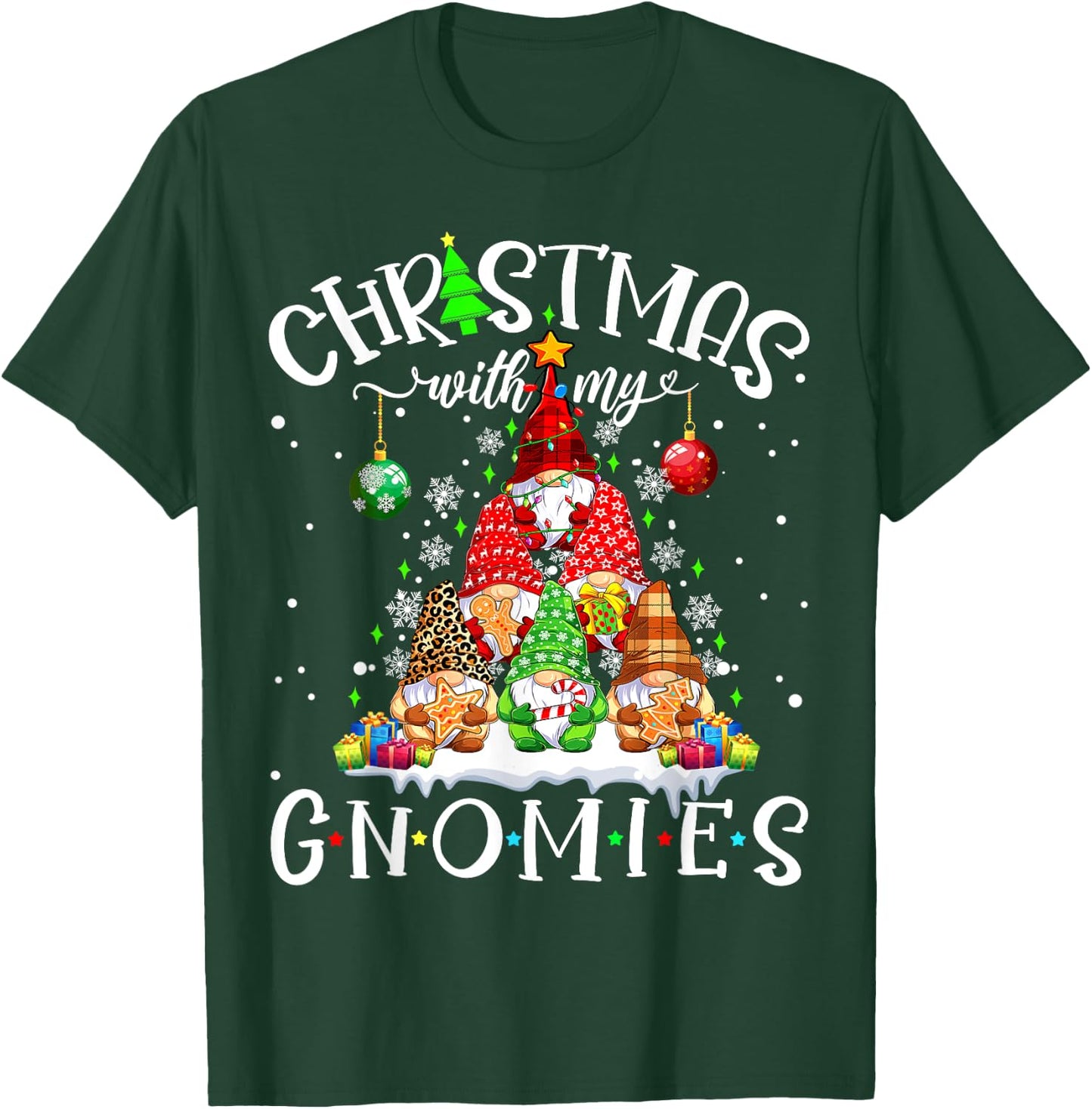 Christmas With My Gnomies Xmas Pajama Pine Tree Gnome Garden T-Shirt - T-Shirt | Forest