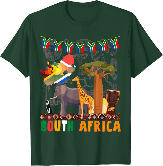 South Africa Ideas Kids With Elephant & South African Flag T-Shirt - T-Shirt | Forest