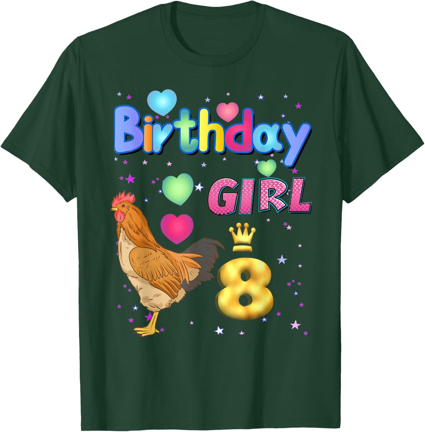 Kids 8Years Old Chicken Its my 8th birthday Girl Chicken T-Shirt - T-Shirt | Forest