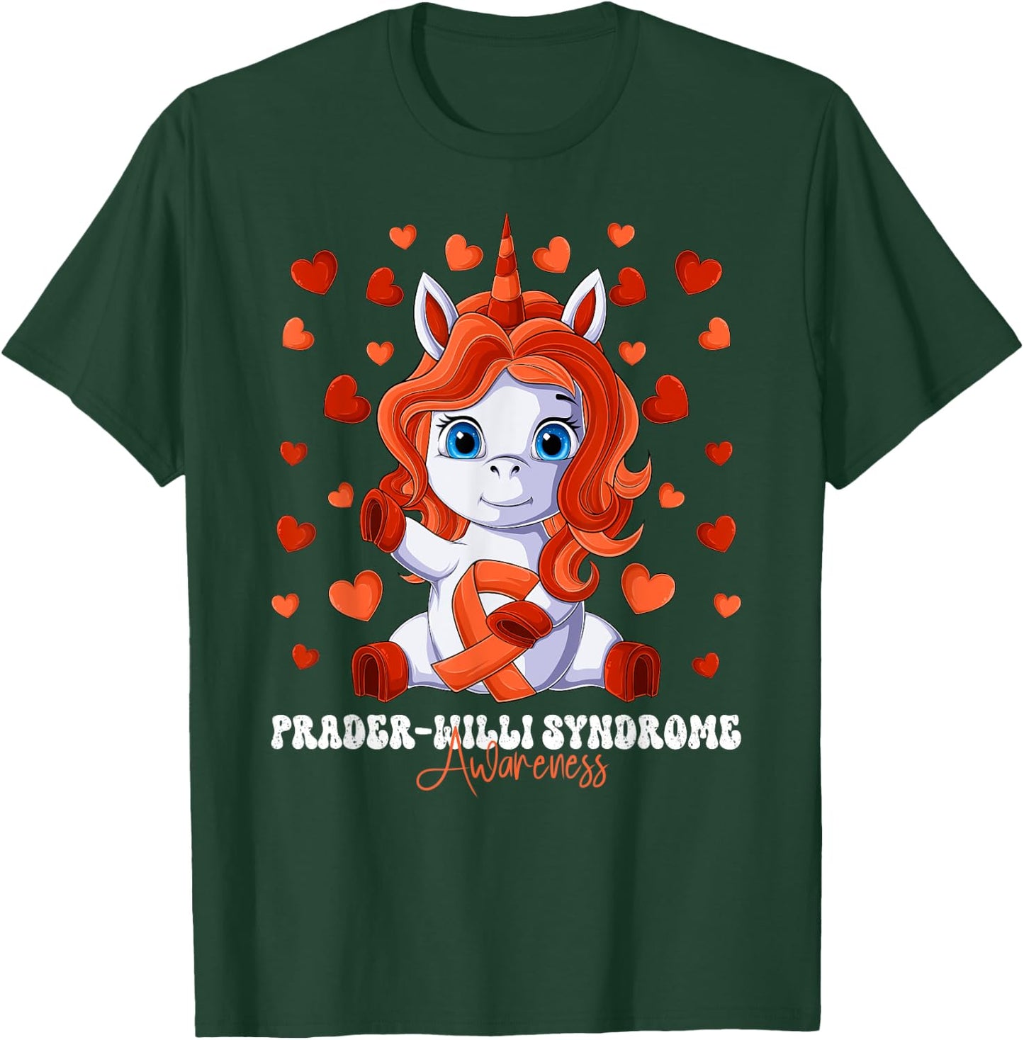 Prader-Willi Syndrome Awareness Month Orange Ribbon Unicorn T-Shirt - T-Shirt | Forest