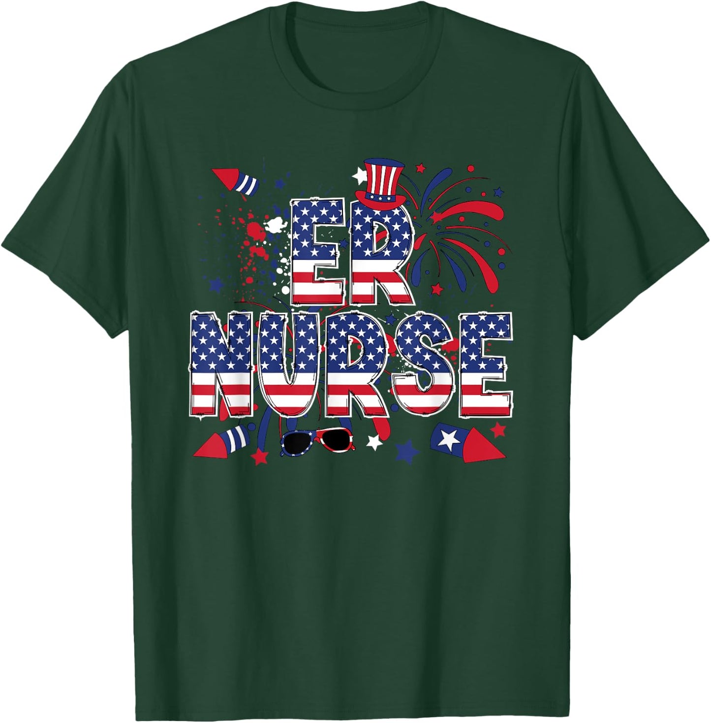 4th Of July Emergency Nurse American Flag ER Nurse T-Shirt - T-Shirt | Forest