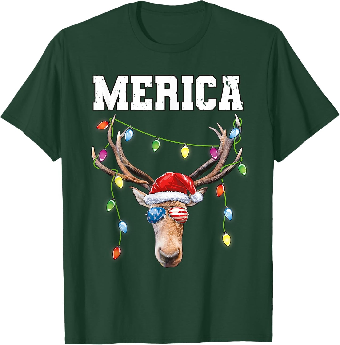 Merica Christmas Santa Buck Shirt USA Flag Patriotic T-Shirt - T-Shirt | Forest