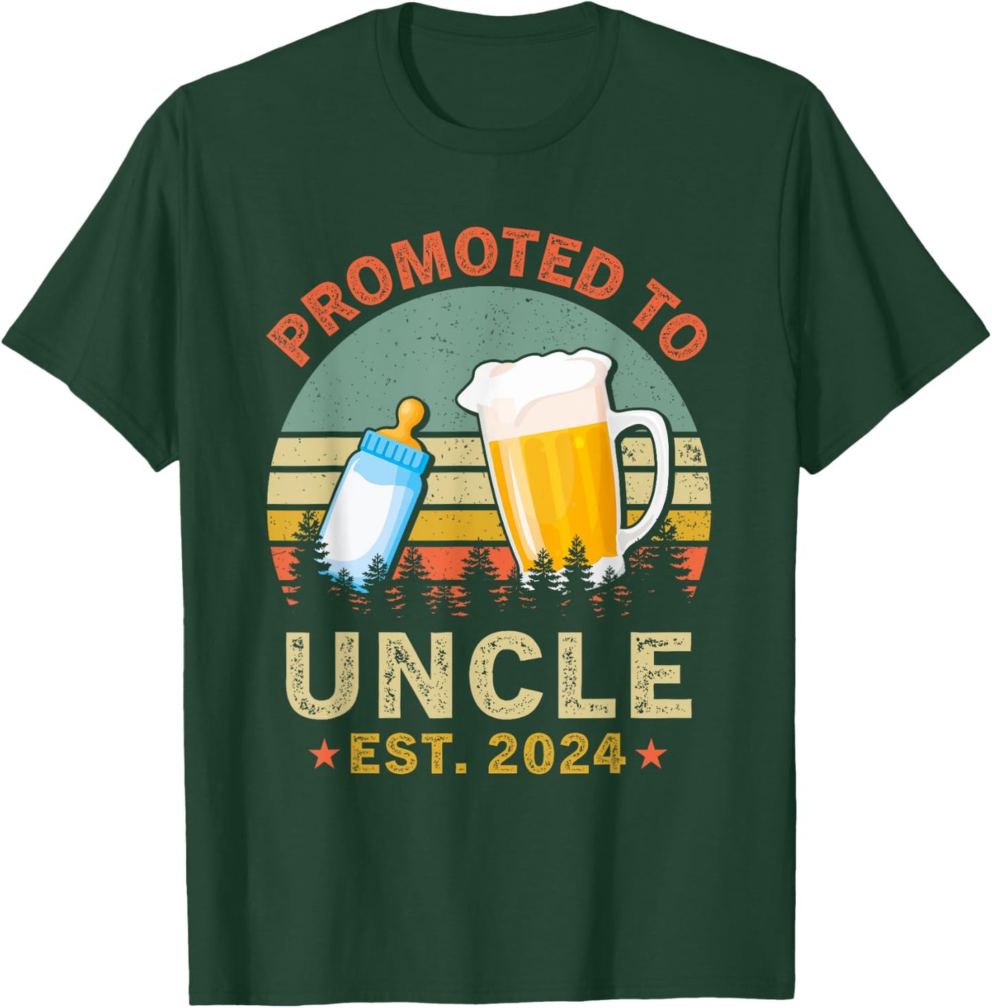 Promoted To Great Uncle Est 2024 New Uncle Beer And Milk T-Shirt - T-Shirt | Forest