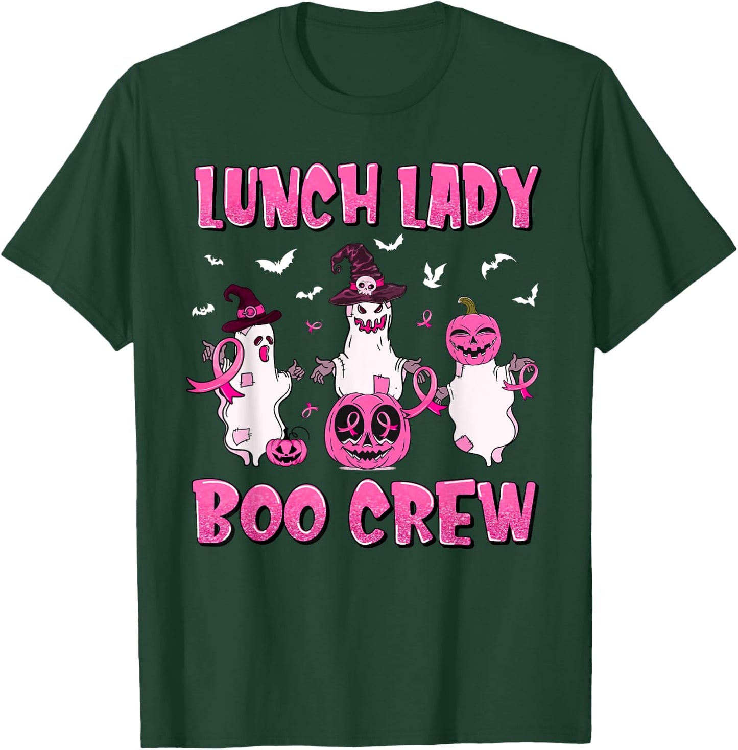 Lunch Lady Boo Crew Pumpkin Breast Cancer Halloween Gifts T-Shirt - T-Shirt | Forest