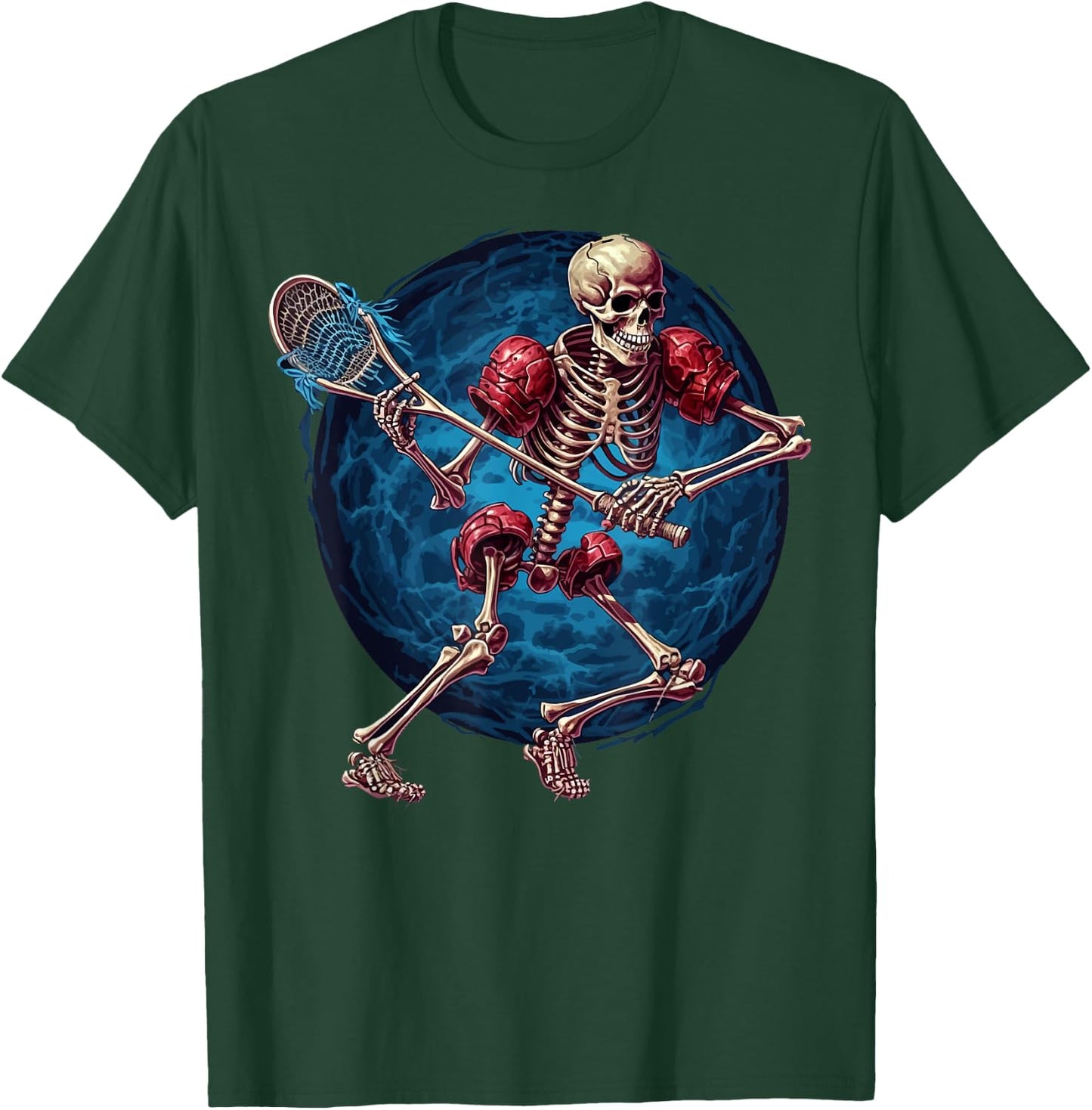 Lacrosse Sports Lover Halloween Lacrosse Player Skeleton T-Shirt - T-Shirt | Forest