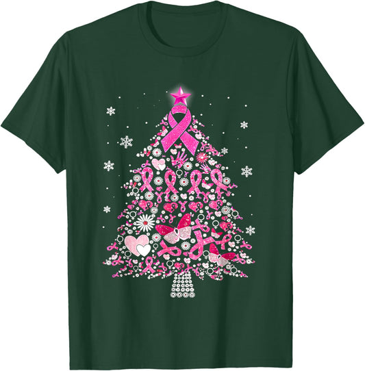 Breast Cancer Ornament Decoration Christmas Tree Snowflakes T-Shirt - T-Shirt | Forest