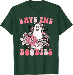 Boobees Breast Cancer Boho Groovy Ghost Save The Boo bees T-Shirt - T-Shirt | Forest