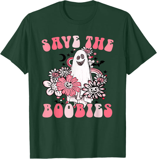Boobees Breast Cancer Boho Groovy Ghost Save The Boo bees T-Shirt - T-Shirt | Forest