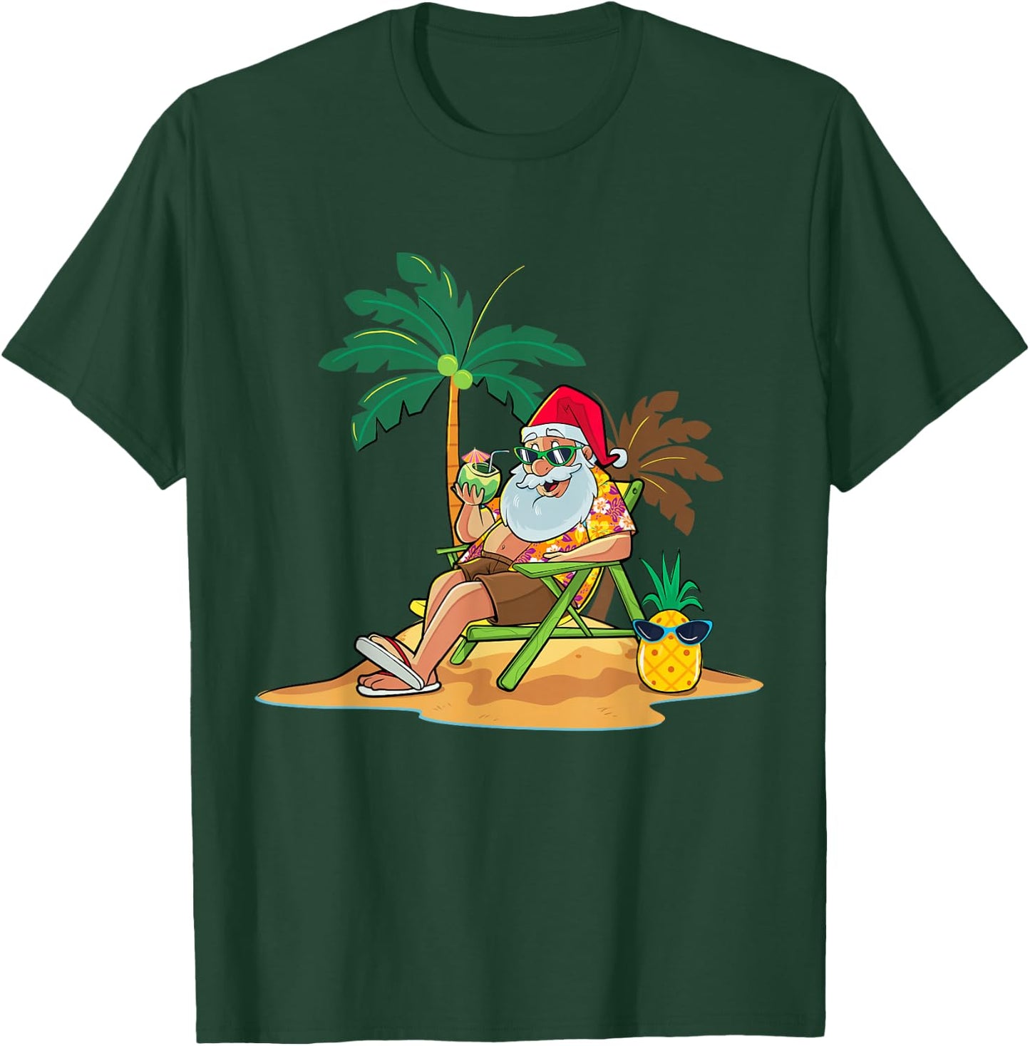 Hawaiian Christmas Santa Claus Party Aloha Holiday Beach T-Shirt - T-Shirt | Forest