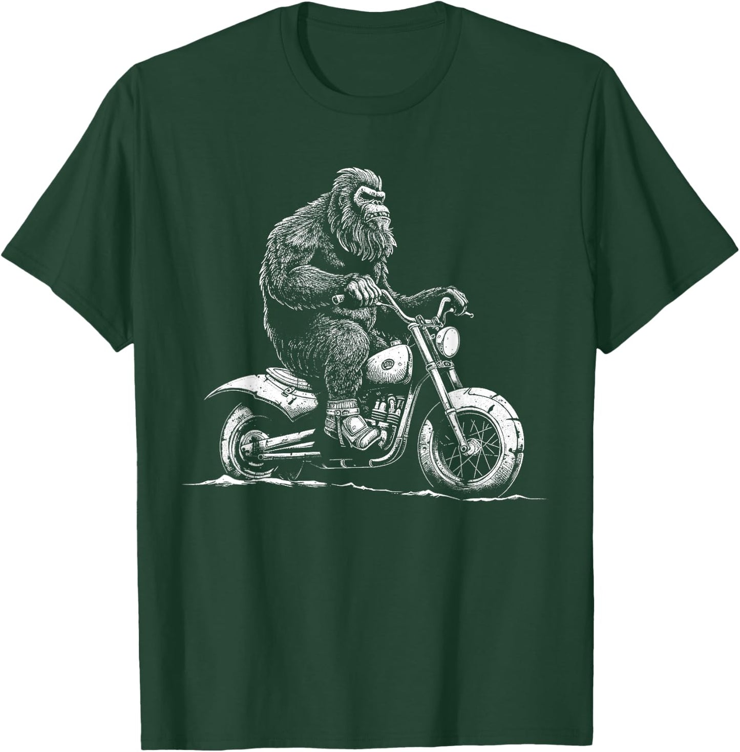 Bigfoot Riding A Motorcycle Bike Funny Sasquatch Men Women T-Shirt - T-Shirt | Forest