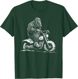 Bigfoot Riding A Motorcycle Bike Funny Sasquatch Men Women T-Shirt - T-Shirt | Forest