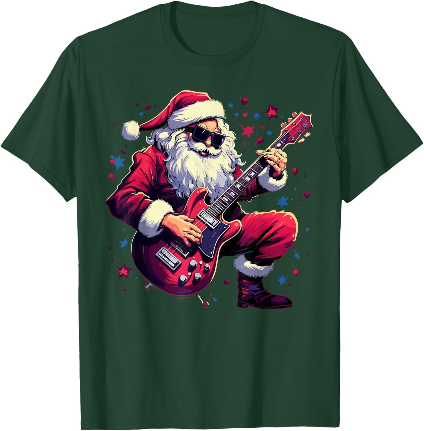 Rock & Roll Christmas Music Santa Claus Guitar Player T-Shirt - T-Shirt | Forest
