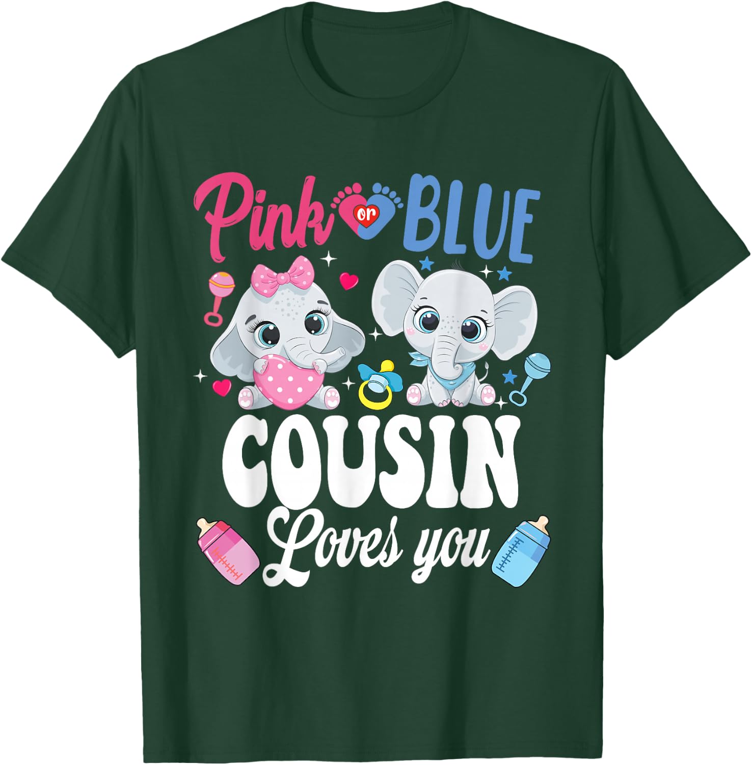 Pink Or Blue Cousin Loves Your shirt Elephant Gender Reveal T-Shirt - T-Shirt | Forest