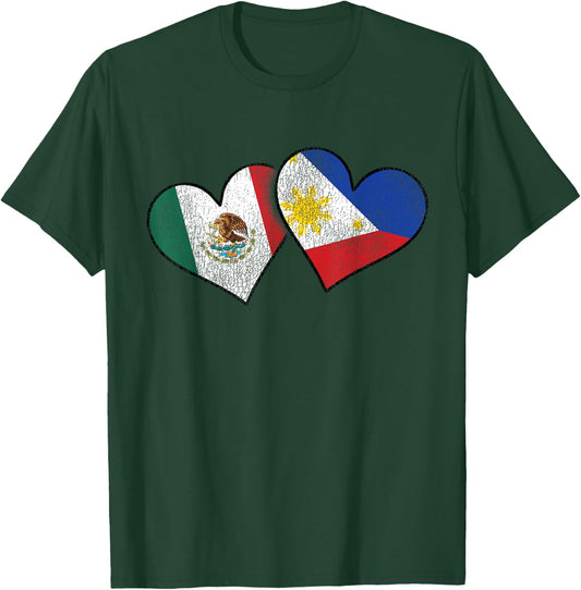 Mexican Filipino Love Mexico Philippines Flag Hearts T-Shirt - T-Shirt | Forest