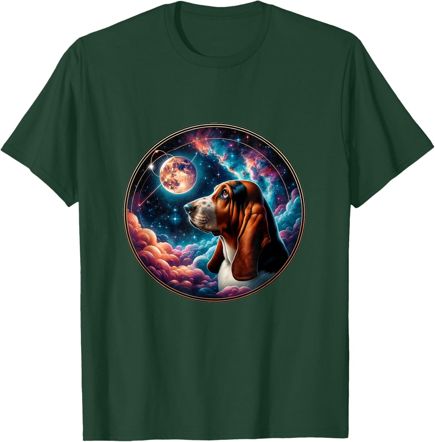 Basset Hound Dog In Nebula Space Stars And Moon Galaxy T-Shirt - T-Shirt | Forest