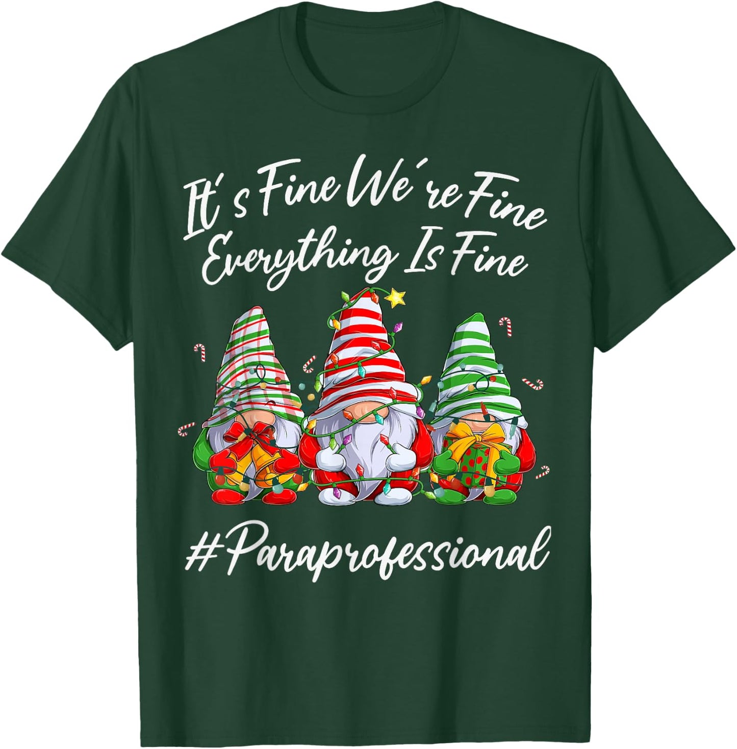Paraprofessional Funny Everything Is Fine Christmas Gnomie T-Shirt - T-Shirt | Forest