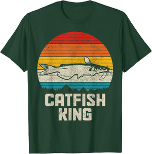 Catfish King Funny Catfishing Vintage Fishing T-Shirt - T-Shirt | Forest