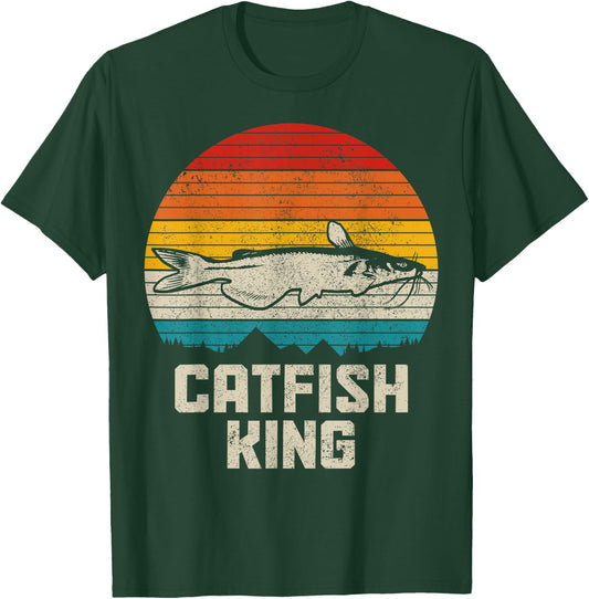 Catfish King Funny Catfishing Vintage Fishing T-Shirt - T-Shirt | Forest