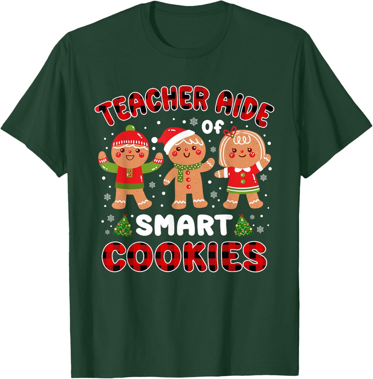 Teacher Aide Of Smart Cookies Buffalo Plaid Funny Christmas Men Women T-Shirt - T-Shirt | Forest