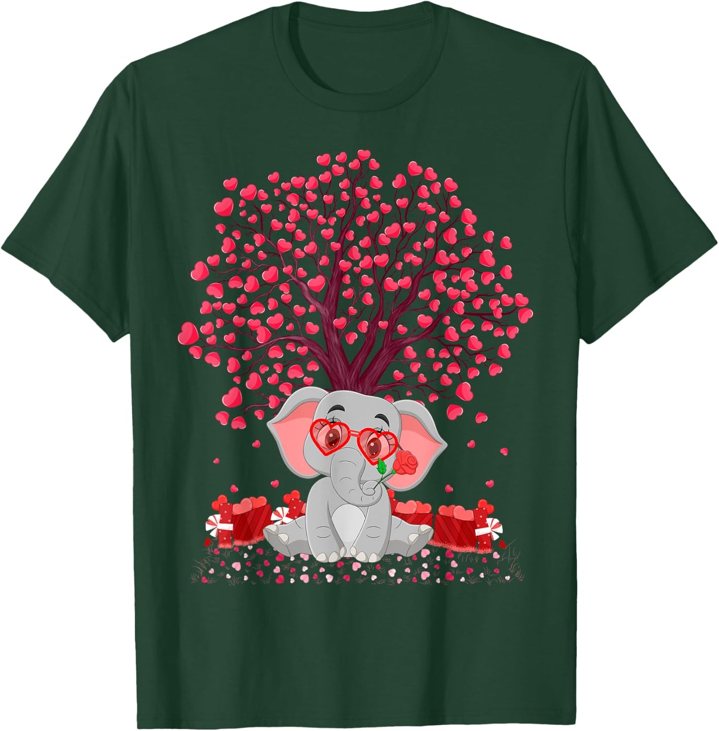 Elephant Lover Heart Tree Elephant Valentine's Day T-Shirt - T-Shirt | Forest