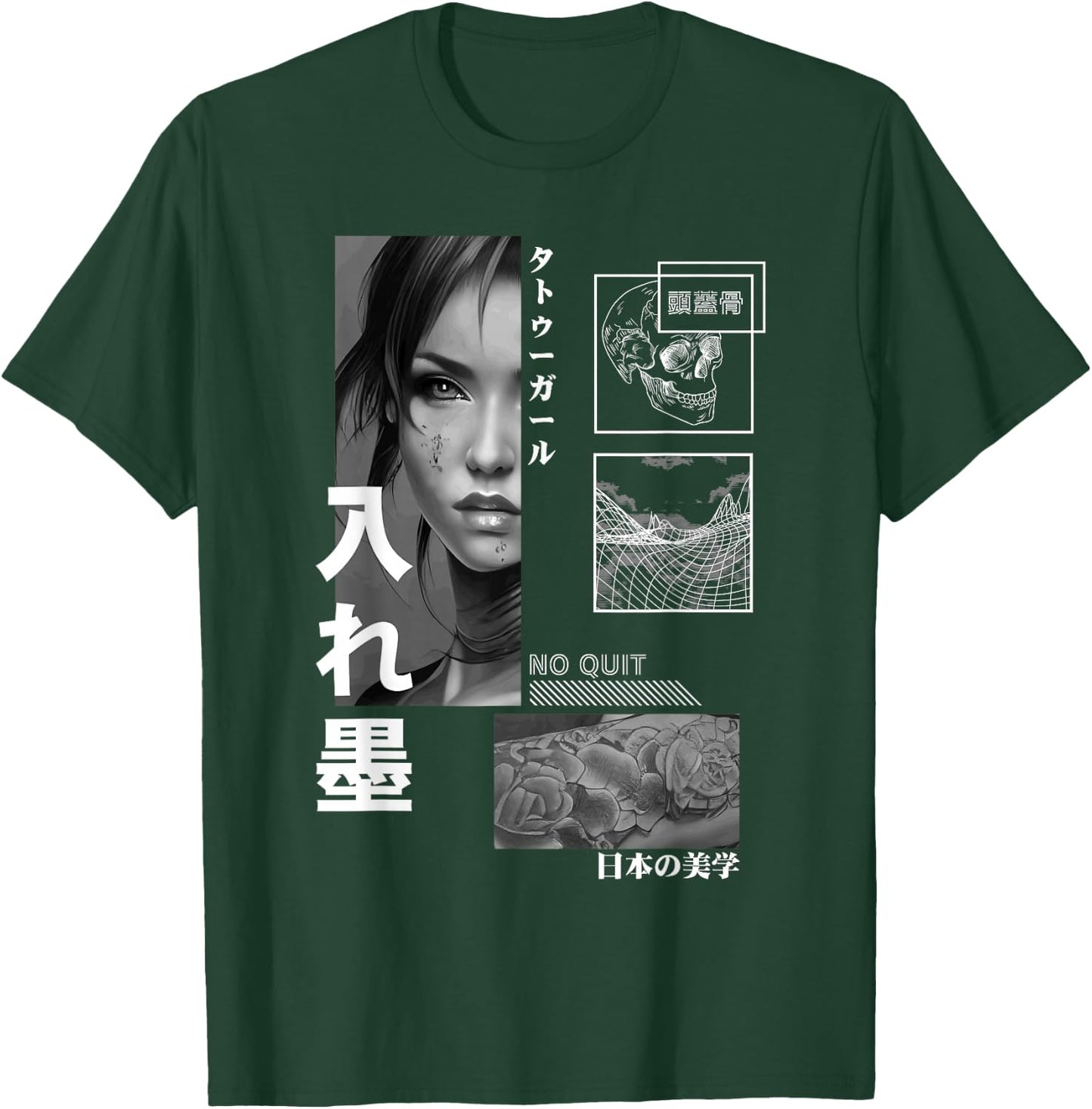 Japanese Aesthetic Girl Flower Tattoo Tokyo Streetwear T-Shirt - T-Shirt | Forest