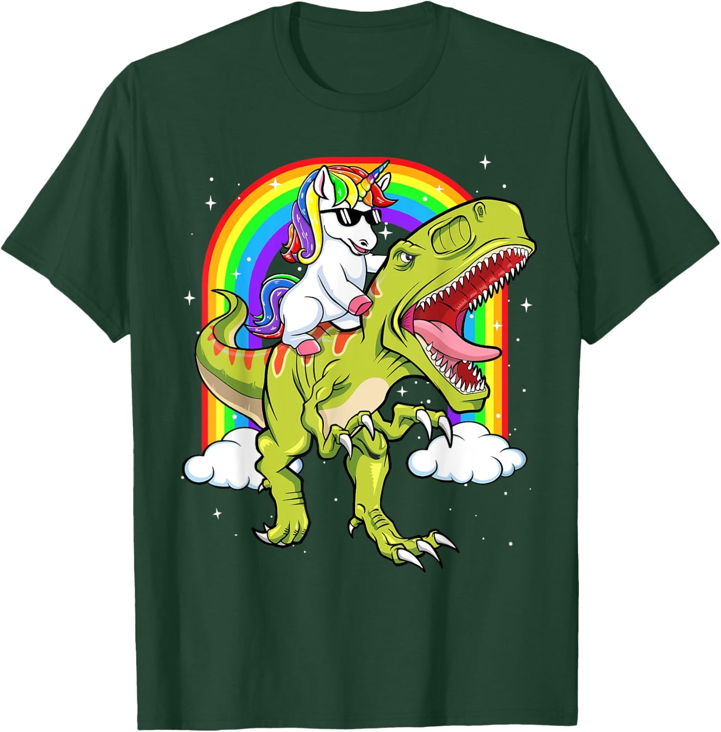 Rainbow Unicorn Riding T rex - Dinosaur Boys Girls Men Women T-Shirt - T-Shirt | Forest