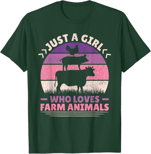 Just A Girl Who Loves Farm Animals Lover Women Farmer Girl T-Shirt - T-Shirt | Forest