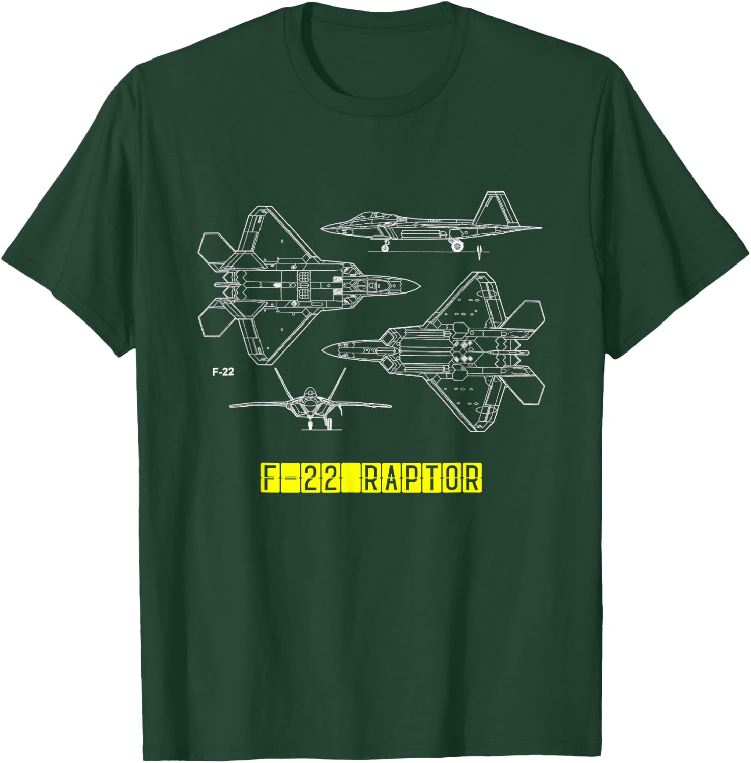 F-22 Raptor Fighter Aircraft Air Force Blueprint Design T-Shirt - T-Shirt | Forest