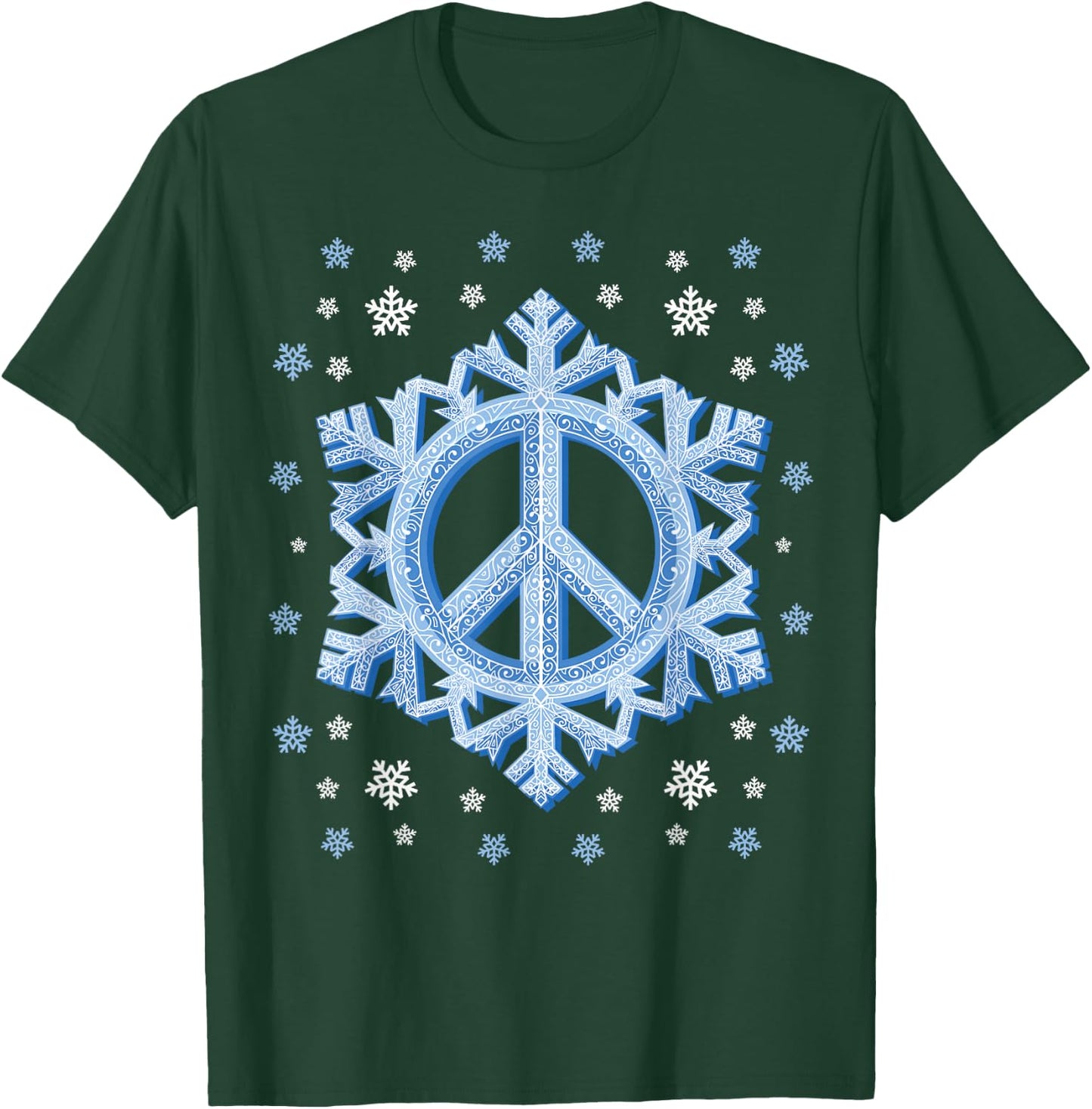 Peace Sign Snowflakes Winter Christmas Retro 70s 80s Hippie T-Shirt - T-Shirt | Forest